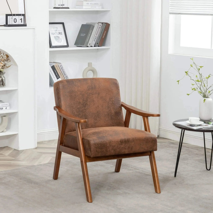 Mid-Century Modern Wingback Accent Chair with Solid Wood Frame and Thick Backrest-DTYStore