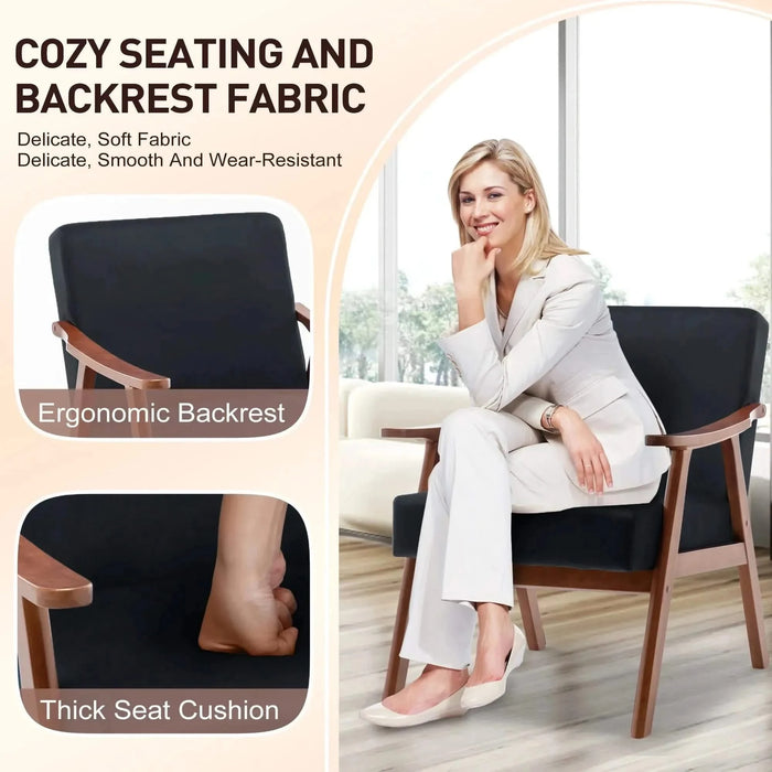 Mid-Century Modern Wingback Accent Chair with Solid Wood Frame and Thick Backrest-DTYStore