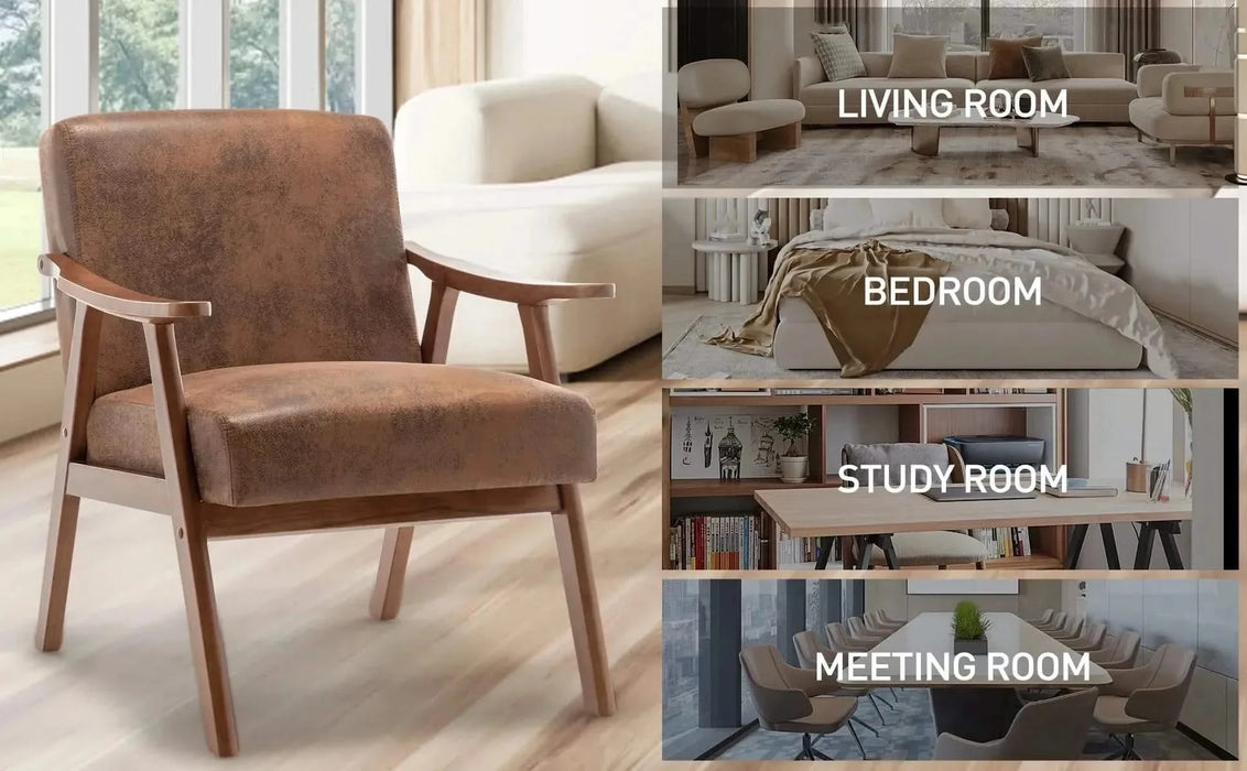 Mid-Century Modern Wingback Accent Chair with Solid Wood Frame and Thick Backrest-DTYStore