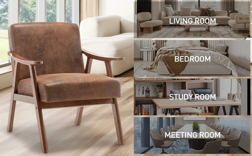 Mid-Century Modern Wingback Accent Chair with Solid Wood Frame and Thick Backrest-DTYStore