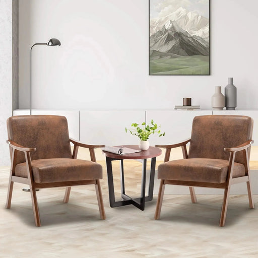 Mid-Century Modern Wingback Accent Chair with Solid Wood Frame and Thick Backrest-DTYStore