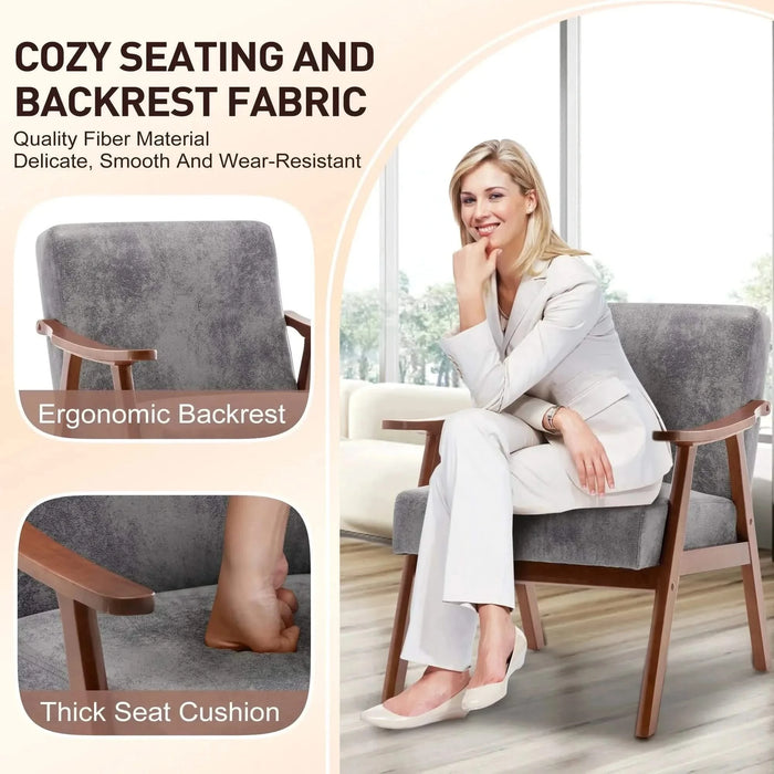 Mid-Century Modern Wingback Accent Chair with Solid Wood Frame and Thick Backrest-DTYStore