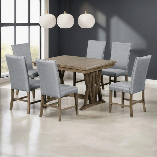 Mid-Century Solid Wood 7-Piece Dining Table Set Extendable Kitchen Table Set with Upholstered Chairs and 12' Leaf for 6, Golden Brown+Gray Cushion(Old SKU: SP000015AAD) Default -DTYStore
