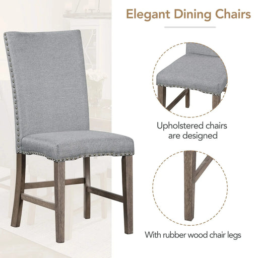 Mid-Century Solid Wood 7-Piece Dining Table Set Extendable Kitchen Table Set with Upholstered Chairs and 12' Leaf for 6, Golden Brown+Gray Cushion(Old SKU: SP000015AAD) Default -DTYStore