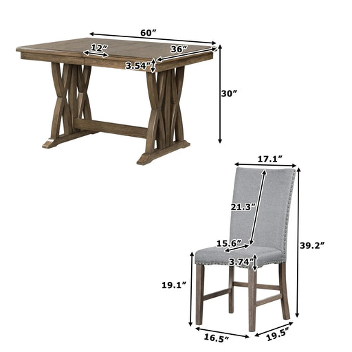 Mid-Century Solid Wood 7-Piece Dining Table Set Extendable Kitchen Table Set with Upholstered Chairs and 12' Leaf for 6, Golden Brown+Gray Cushion(Old SKU: SP000015AAD) Default -DTYStore