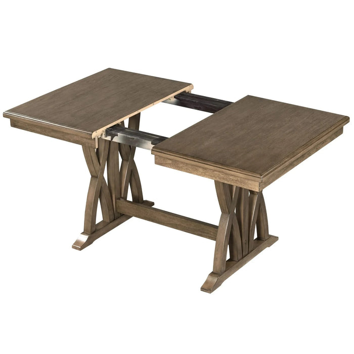 Mid-Century Solid Wood 7-Piece Dining Table Set Extendable Kitchen Table Set with Upholstered Chairs and 12' Leaf for 6, Golden Brown+Gray Cushion(Old SKU: SP000015AAD) Default -DTYStore