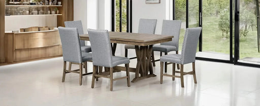 Mid-Century Solid Wood 7-Piece Dining Table Set Extendable Kitchen Table Set with Upholstered Chairs and 12' Leaf for 6, Golden Brown+Gray Cushion(Old SKU: SP000015AAD) Default -DTYStore