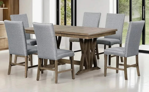 Mid-Century Solid Wood 7-Piece Dining Table Set Extendable Kitchen Table Set with Upholstered Chairs and 12' Leaf for 6, Golden Brown+Gray Cushion(Old SKU: SP000015AAD) Default -DTYStore