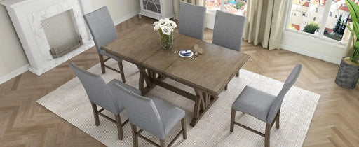 Mid-Century Solid Wood 7-Piece Dining Table Set Extendable Kitchen Table Set with Upholstered Chairs and 12' Leaf for 6, Golden Brown+Gray Cushion(Old SKU: SP000015AAD) Default -DTYStore