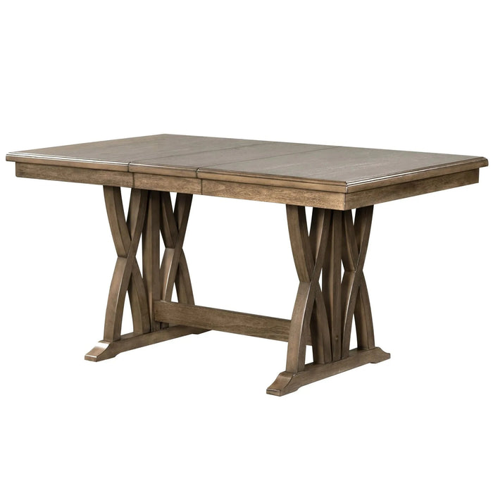 Mid-Century Solid Wood 7-Piece Dining Table Set Extendable Kitchen Table Set with Upholstered Chairs and 12' Leaf for 6, Golden Brown+Gray Cushion(Old SKU: SP000015AAD) Default -DTYStore