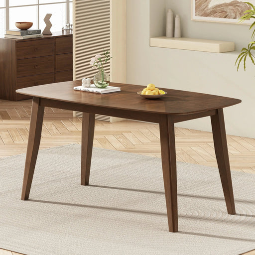 Mid-Century Style Wood Dining Table with Rounded Corners in Walnut Finish, Rubberwood Legs, 59.06 Inches Default -DTYStore