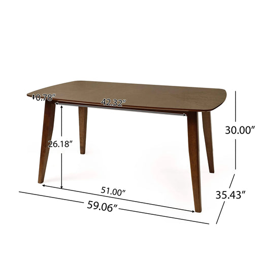 Mid-Century Style Wood Dining Table with Rounded Corners in Walnut Finish, Rubberwood Legs, 59.06 Inches Default -DTYStore