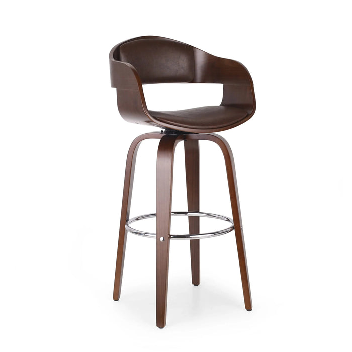 Mid-Century Swivel Bar Stool – Walnut Frame, Chrome Footrest, Dark Brown – Modern Vintage Design, Suitable for Home and Commercial Use, 19.5'(L) x 18.5'(W) x 41.75'(H), Default -DTYStore