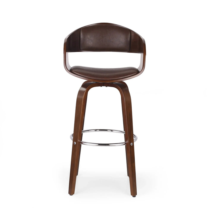 Mid-Century Swivel Bar Stool – Walnut Frame, Chrome Footrest, Dark Brown – Modern Vintage Design, Suitable for Home and Commercial Use, 19.5'(L) x 18.5'(W) x 41.75'(H), Default -DTYStore