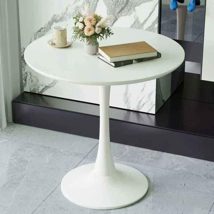 Mid-Century White Round Dining Table with MDF Table Top & Pedestal Base for 2-4 People Default -DTYStore