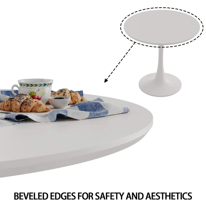 Mid-Century White Round Dining Table with MDF Table Top & Pedestal Base for 2-4 People Default -DTYStore