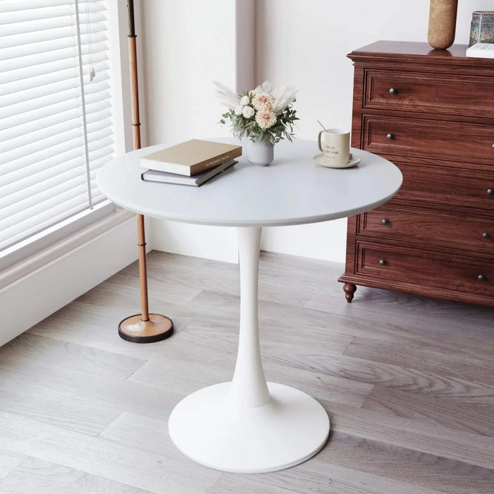 Mid-Century White Round Dining Table with MDF Table Top & Pedestal Base for 2-4 People Default -DTYStore