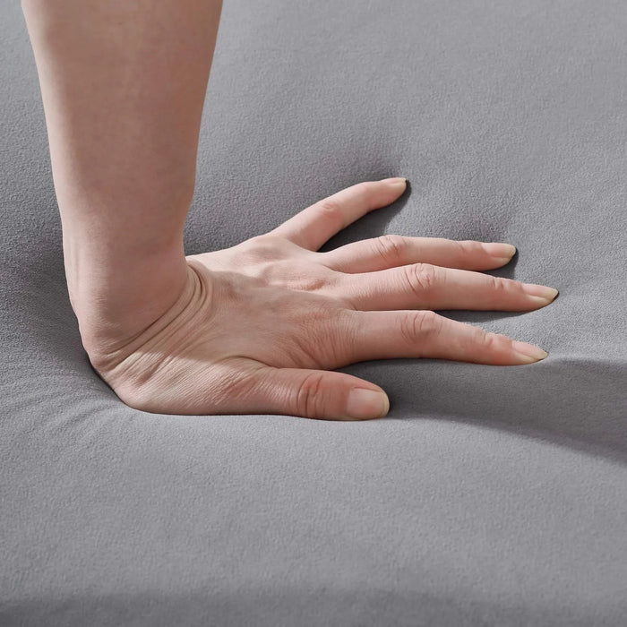 Mid Century Modern Chesterfield Velvet Upholstery Fabric Sofa with Roll Armrest & Nailhead, Grey, 87 Inches Default -DTYStore