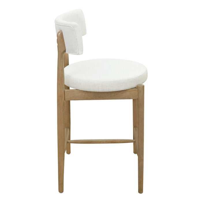 Mid Century Modern Counter Stools Set of 2 Natural Beige Fabric Upholstered Chairs Default -DTYStore