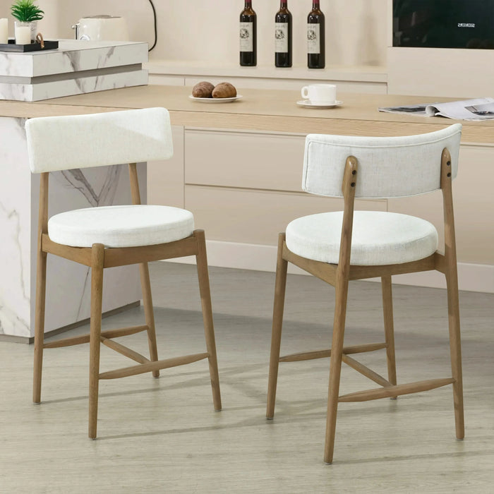 Mid Century Modern Counter Stools Set of 2 Natural Beige Fabric Upholstered Chairs Default -DTYStore