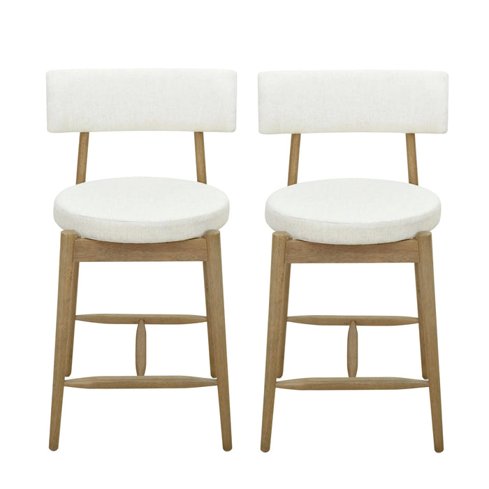 Mid Century Modern Counter Stools Set of 2 Natural Beige Fabric Upholstered Chairs Default -DTYStore