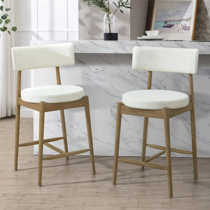 Mid Century Modern Counter Stools Set of 2 Natural Beige Fabric Upholstered Chairs Default -DTYStore