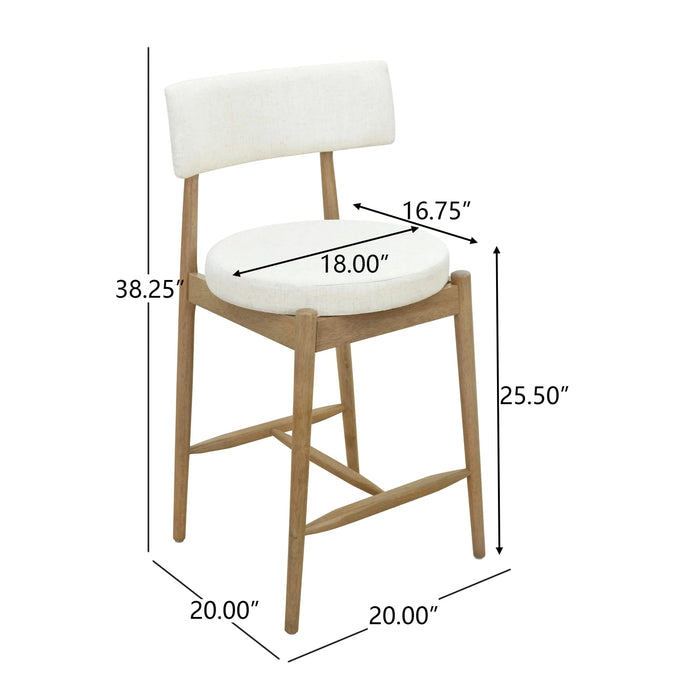 Mid Century Modern Counter Stools Set of 2 Natural Beige Fabric Upholstered Chairs Default -DTYStore