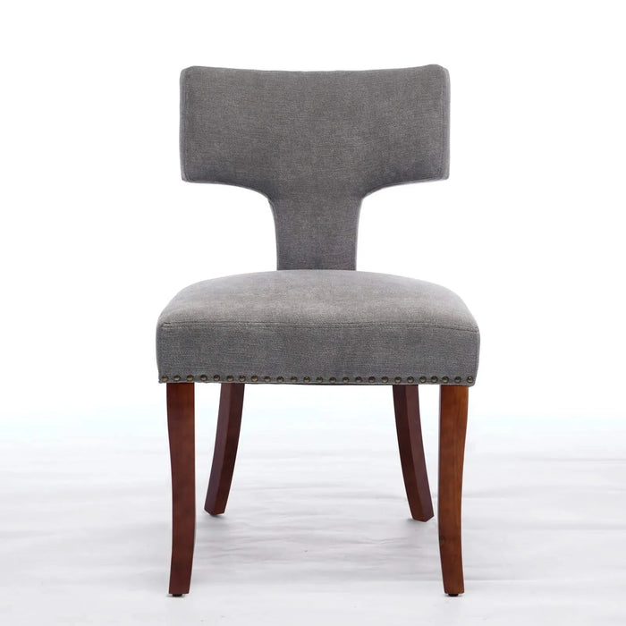 Mid Century Modern Dining Chairs Set of 2, Farmhouse Linen Fabric Upholstered Accent Chair Curved Backrest with Copper Nails around,Kitchen Chairs with Hardwood Frame, Gray Default -DTYStore