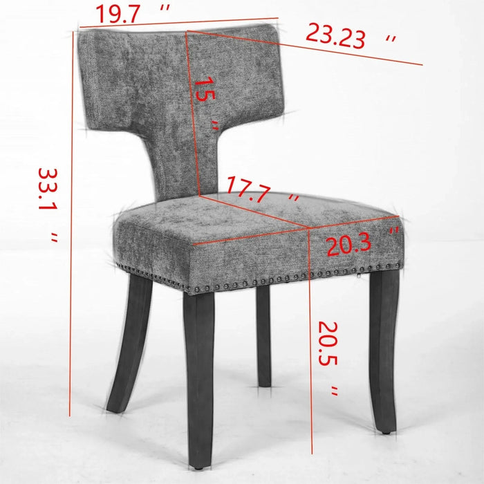 Mid Century Modern Dining Chairs Set of 2, Farmhouse Linen Fabric Upholstered Accent Chair Curved Backrest with Copper Nails around,Kitchen Chairs with Hardwood Frame, Gray Default -DTYStore