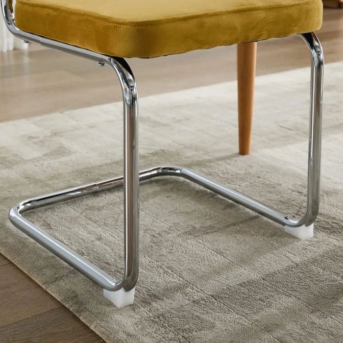 Mid Century Modern Dining Chairs Set of 2, Velvet Accent Chairs with Natural Cane Back & Stainless Chrome Base, Famous Breuer Designed Chairs, Upholstered Rattan Kitchen Chairs,Golden Default -DTYStore