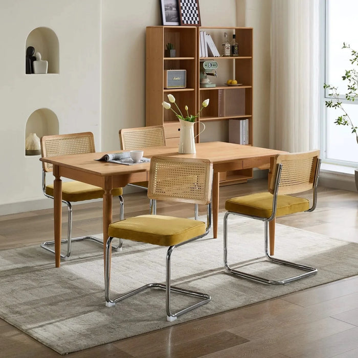 Mid Century Modern Dining Chairs Set of 2, Velvet Accent Chairs with Natural Cane Back & Stainless Chrome Base, Famous Breuer Designed Chairs, Upholstered Rattan Kitchen Chairs,Golden Default -DTYStore