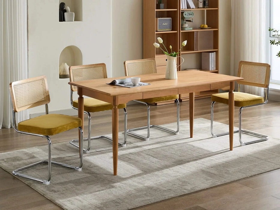 Mid Century Modern Dining Chairs Set of 2, Velvet Accent Chairs with Natural Cane Back & Stainless Chrome Base, Famous Breuer Designed Chairs, Upholstered Rattan Kitchen Chairs,Golden Default -DTYStore