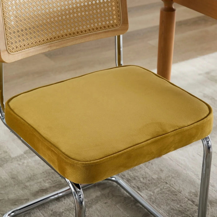 Mid Century Modern Dining Chairs Set of 2, Velvet Accent Chairs with Natural Cane Back & Stainless Chrome Base, Famous Breuer Designed Chairs, Upholstered Rattan Kitchen Chairs,Golden Default -DTYStore