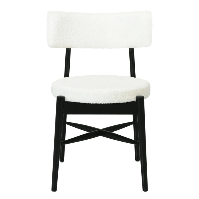 Mid Century Modern Dining Chairs with Unique Open Back and Upholstered Curved Backrest in Black and Beige Boucle Default -DTYStore