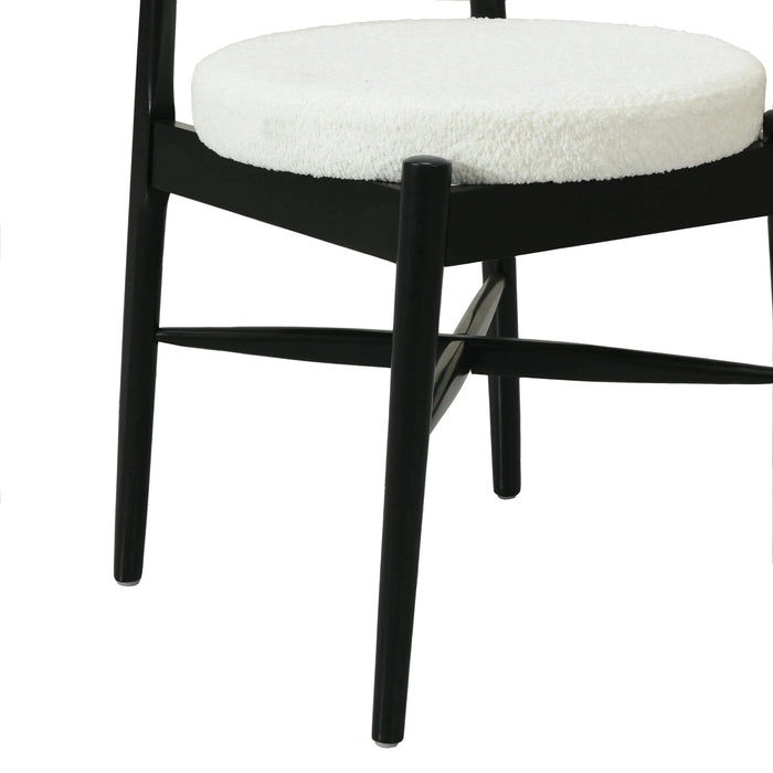 Mid Century Modern Dining Chairs with Unique Open Back and Upholstered Curved Backrest in Black and Beige Boucle Default -DTYStore