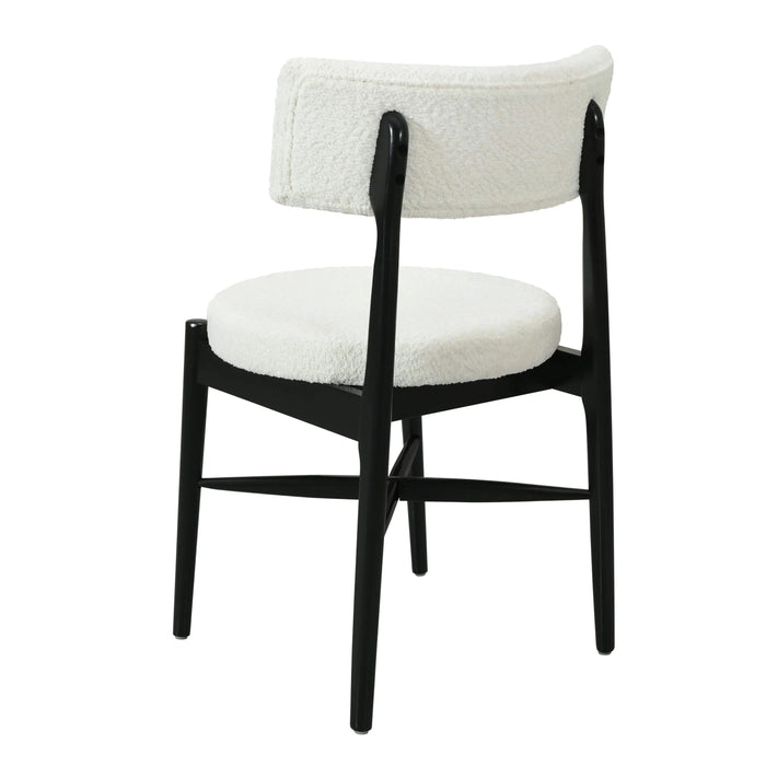 Mid Century Modern Dining Chairs with Unique Open Back and Upholstered Curved Backrest in Black and Beige Boucle Default -DTYStore