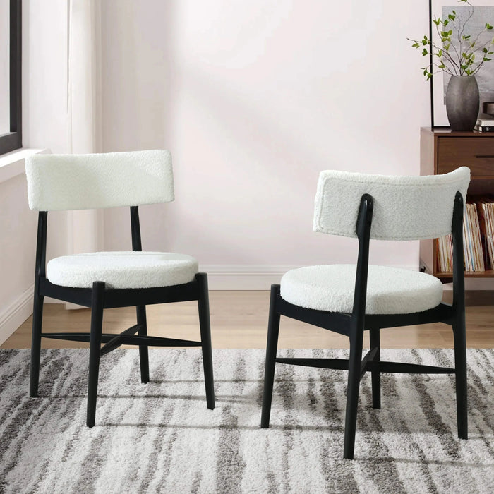 Mid Century Modern Dining Chairs with Unique Open Back and Upholstered Curved Backrest in Black and Beige Boucle Default -DTYStore