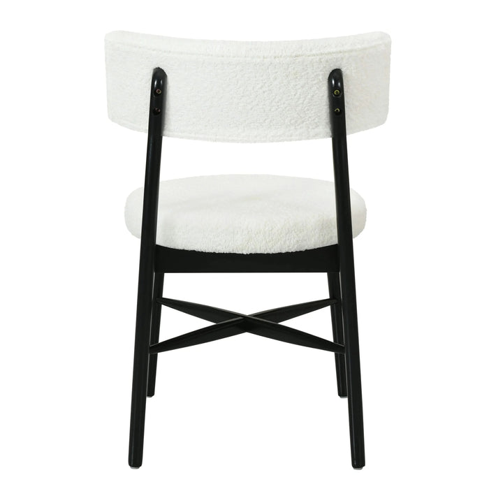 Mid Century Modern Dining Chairs with Unique Open Back and Upholstered Curved Backrest in Black and Beige Boucle Default -DTYStore