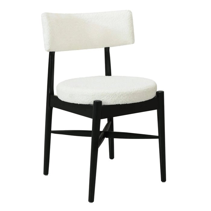 Mid Century Modern Dining Chairs with Unique Open Back and Upholstered Curved Backrest in Black and Beige Boucle Default -DTYStore