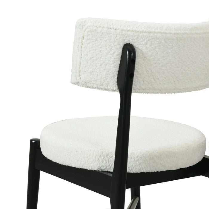 Mid Century Modern Dining Chairs with Unique Open Back and Upholstered Curved Backrest in Black and Beige Boucle Default -DTYStore