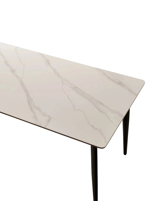 Mid Century Modern Dining Table 55 Inch Round White Sintered Stone Top Heavy Duty Metal Legs Waterproof Surface for Kitchen Dining Room or Office Furniture Default -DTYStore