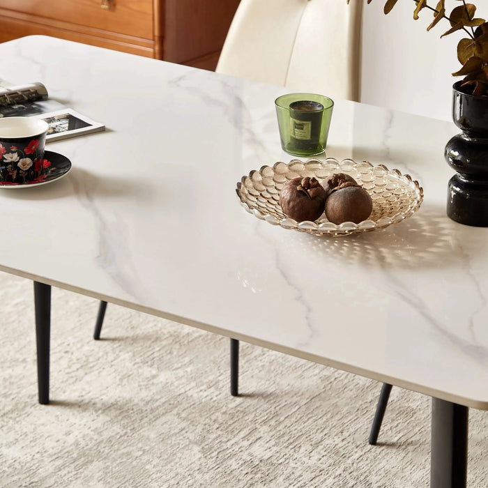 Mid Century Modern Dining Table 55 Inch Round White Sintered Stone Top Heavy Duty Metal Legs Waterproof Surface for Kitchen Dining Room or Office Furniture Default -DTYStore