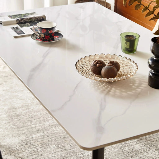 Mid Century Modern Dining Table 55 Inch Round White Sintered Stone Top Heavy Duty Metal Legs Waterproof Surface for Kitchen Dining Room or Office Furniture Default -DTYStore