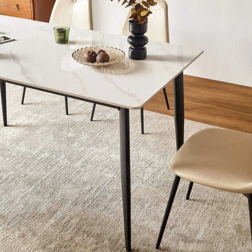 Mid Century Modern Dining Table 55 Inch Round White Sintered Stone Top Heavy Duty Metal Legs Waterproof Surface for Kitchen Dining Room or Office Furniture Default -DTYStore