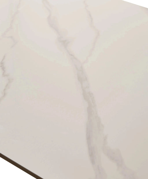 Mid Century Modern Dining Table 55 Inch Round White Sintered Stone Top Heavy Duty Metal Legs Waterproof Surface for Kitchen Dining Room or Office Furniture Default -DTYStore