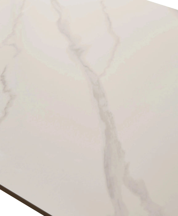 Mid Century Modern Dining Table 55 Inch Round White Sintered Stone Top Heavy Duty Metal Legs Waterproof Surface for Kitchen Dining Room or Office Furniture Default -DTYStore