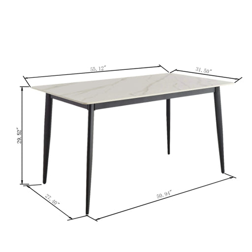 Mid Century Modern Dining Table 55 Inch Round White Sintered Stone Top Heavy Duty Metal Legs Waterproof Surface for Kitchen Dining Room or Office Furniture Default -DTYStore