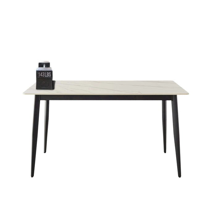 Mid Century Modern Dining Table 55 Inch Round White Sintered Stone Top Heavy Duty Metal Legs Waterproof Surface for Kitchen Dining Room or Office Furniture Default -DTYStore