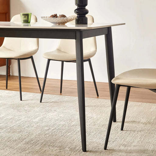 Mid Century Modern Dining Table 55 Inch Round White Sintered Stone Top Heavy Duty Metal Legs Waterproof Surface for Kitchen Dining Room or Office Furniture Default -DTYStore