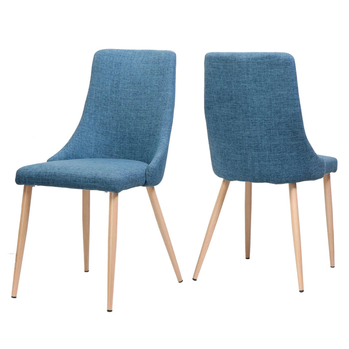 Mid Century Modern Fabric Armless Dining Chairs, Set of 2, Blue and Light Walnut Default -DTYStore